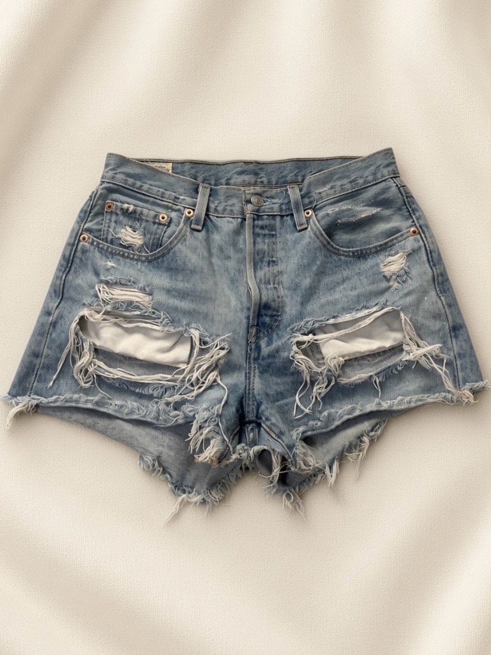 Vintage Levis Distressed Light Blue Denim Jean Shorts - Women's